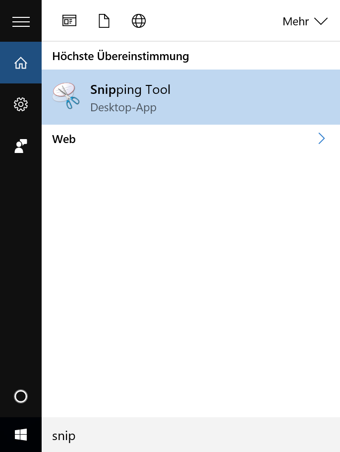 tippe „snip“ ins Suchfeld